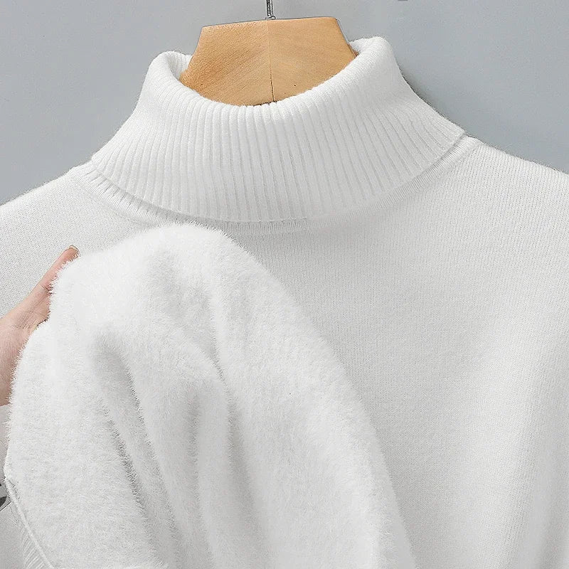 Men's Classic Knit Turtleneck Sweater with Ribbed Neck and Hem - Timeless Comfort