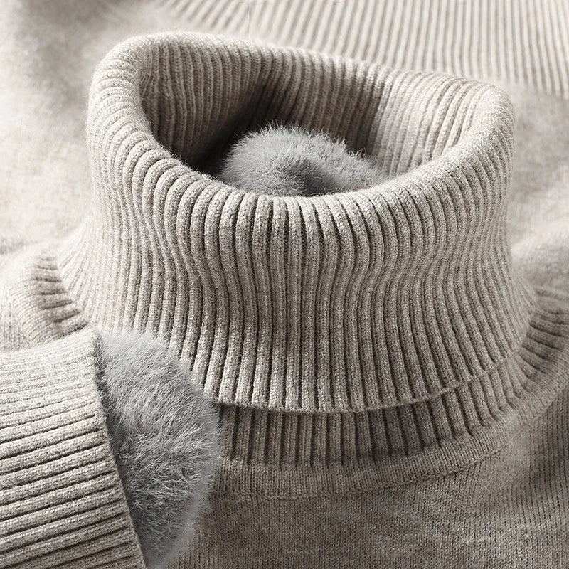 Men's Classic Knit Turtleneck Sweater with Ribbed Neck and Hem - Timeless Comfort