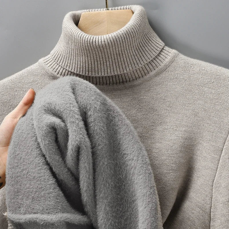 Men's Classic Knit Turtleneck Sweater with Ribbed Neck and Hem - Timeless Comfort