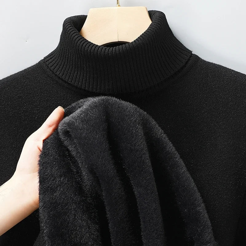 Men's Classic Knit Turtleneck Sweater with Ribbed Neck and Hem - Timeless Comfort
