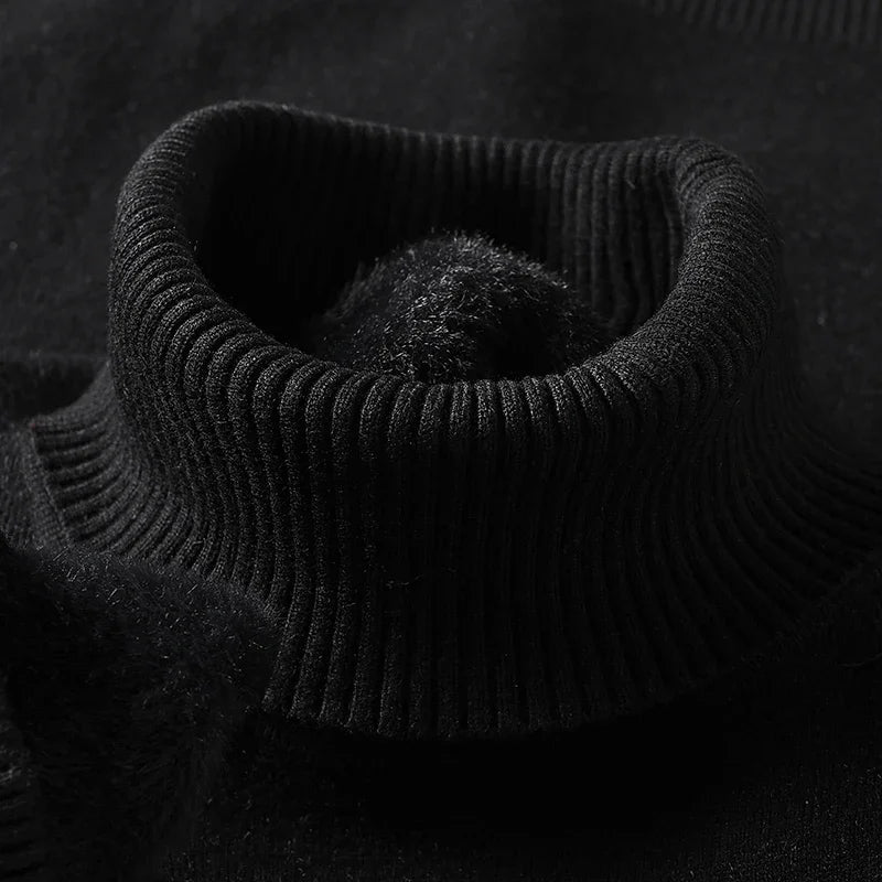 Men's Classic Knit Turtleneck Sweater with Ribbed Neck and Hem - Timeless Comfort