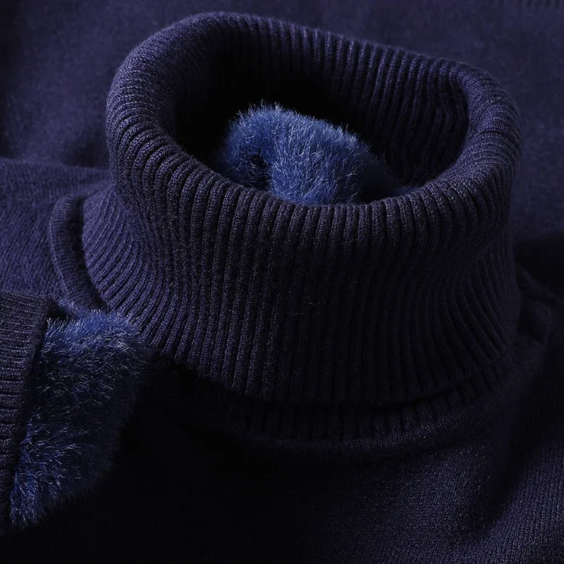 Men's Classic Knit Turtleneck Sweater with Ribbed Neck and Hem - Timeless Comfort