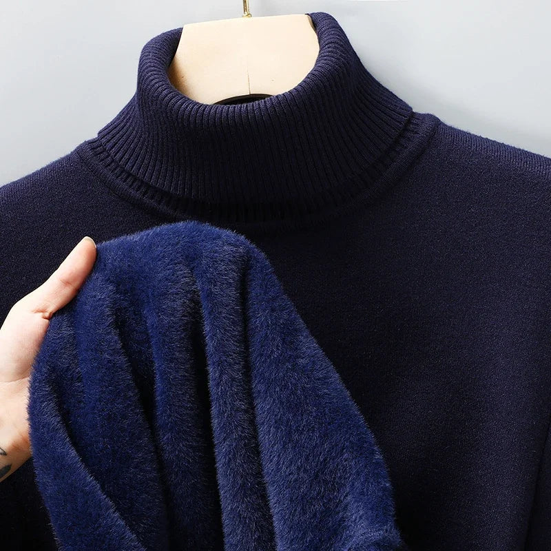 Men's Classic Knit Turtleneck Sweater with Ribbed Neck and Hem - Timeless Comfort