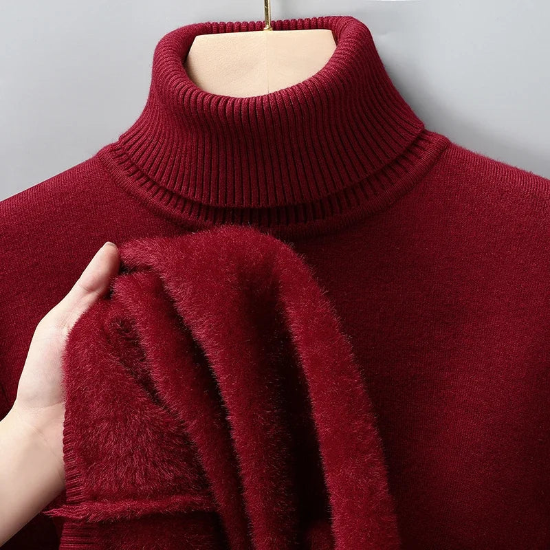 Men's Classic Knit Turtleneck Sweater with Ribbed Neck and Hem - Timeless Comfort