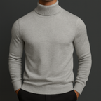 Men's Classic Knit Turtleneck Sweater with Ribbed Neck and Hem - Timeless Comfort