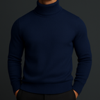 Men's Classic Knit Turtleneck Sweater with Ribbed Neck and Hem - Timeless Comfort