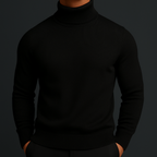 Men's Classic Knit Turtleneck Sweater with Ribbed Neck and Hem - Timeless Comfort