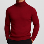 Men's Classic Knit Turtleneck Sweater with Ribbed Neck and Hem - Timeless Comfort