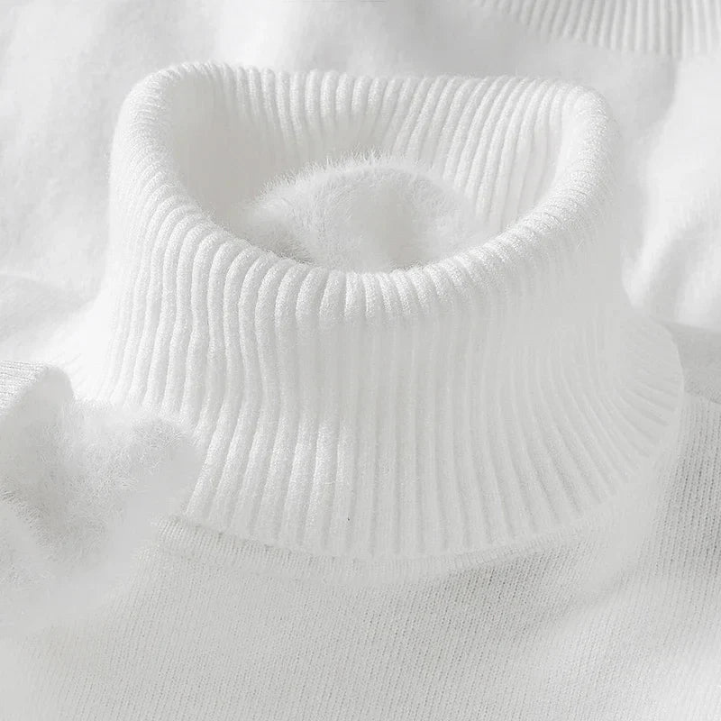 Men's Classic Knit Turtleneck Sweater with Ribbed Neck and Hem - Timeless Comfort