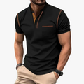 Men's Band-Collar Knit Polo Shirt with Chest Pocket