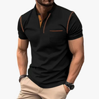 Men's Band-Collar Knit Polo Shirt with Chest Pocket