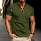 Men's Band-Collar Knit Polo Shirt with Chest Pocket