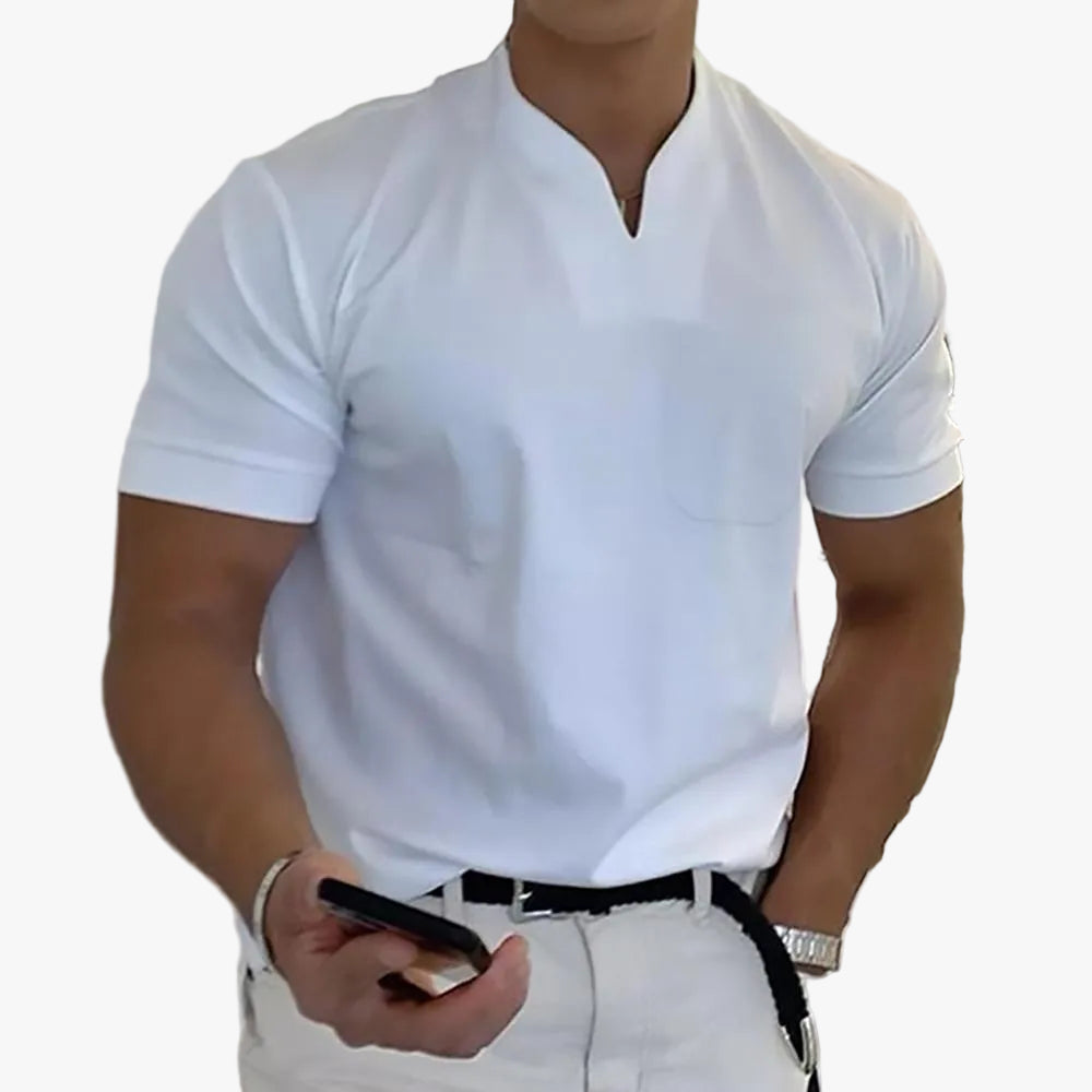Men's Knit Polo Shirt with Notch Collar and Front Chest Pocket