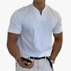 Men's Knit Polo Shirt with Notch Collar and Front Chest Pocket