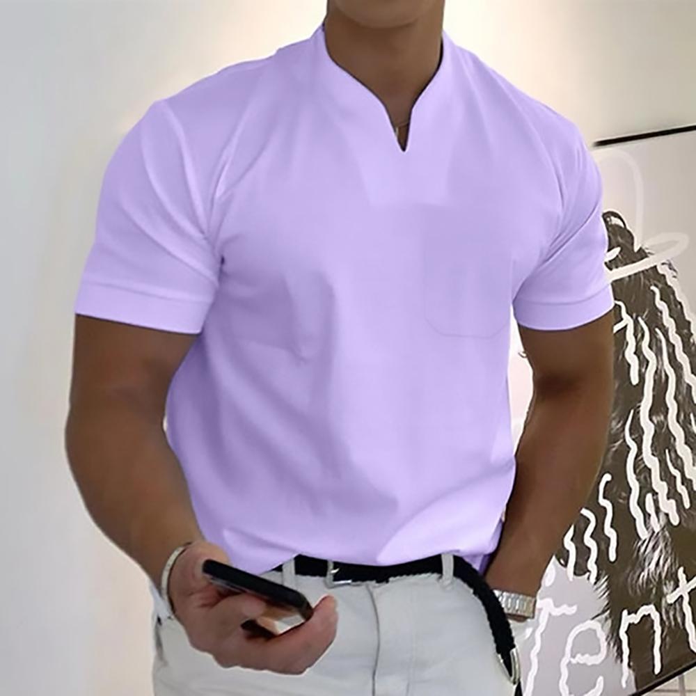 Men's Knit Polo Shirt with Notch Collar and Front Chest Pocket