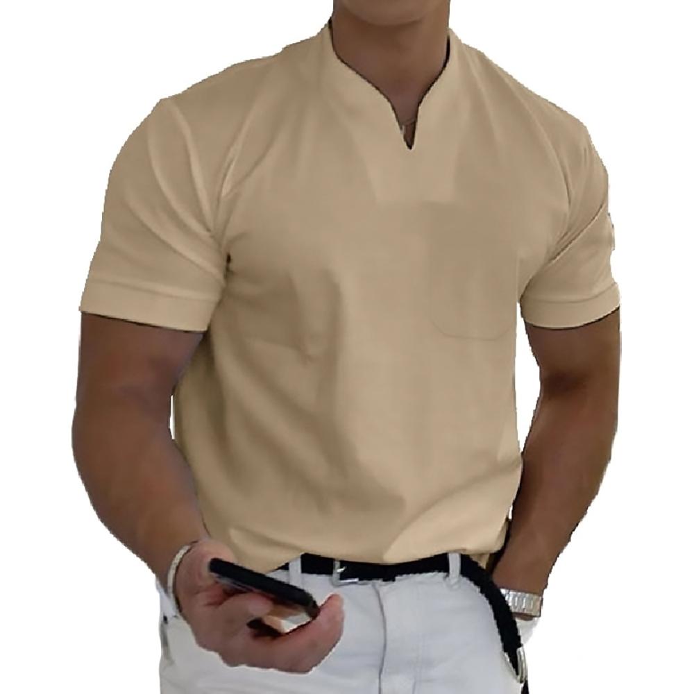 Men's Knit Polo Shirt with Notch Collar and Front Chest Pocket