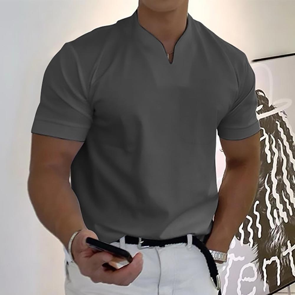 Men's Knit Polo Shirt with Notch Collar and Front Chest Pocket