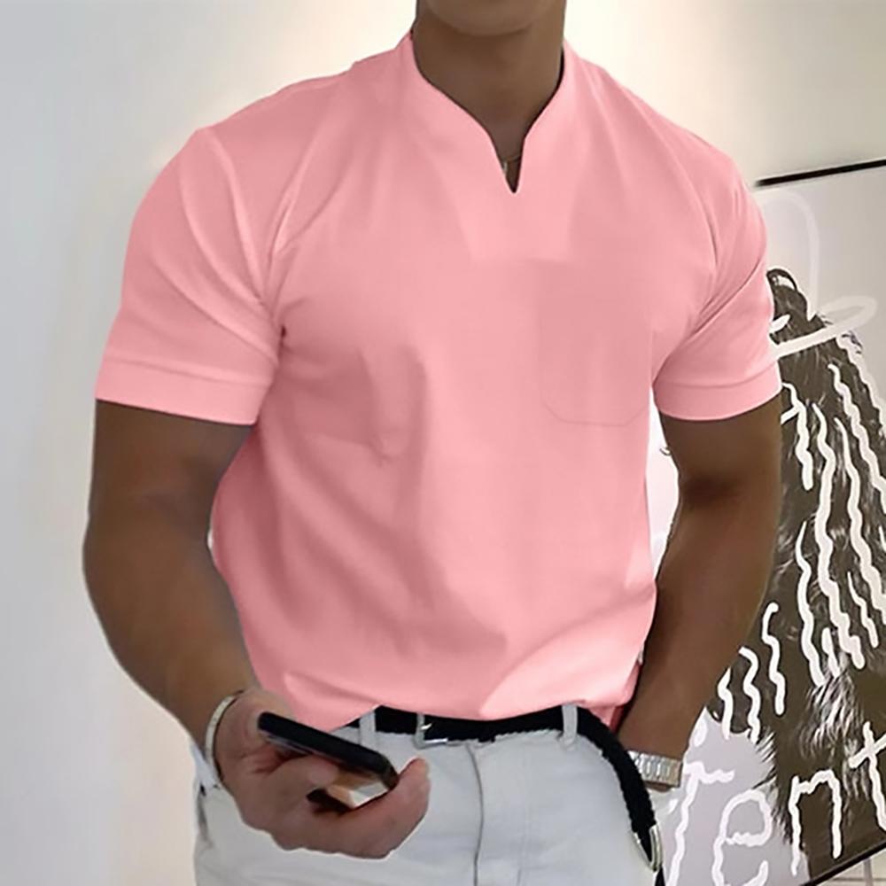 Men's Knit Polo Shirt with Notch Collar and Front Chest Pocket