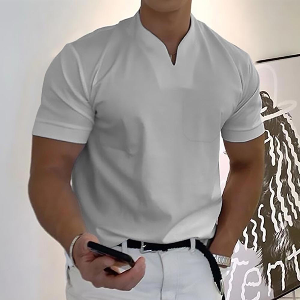 Men's Knit Polo Shirt with Notch Collar and Front Chest Pocket
