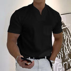 Men's Knit Polo Shirt with Notch Collar and Front Chest Pocket