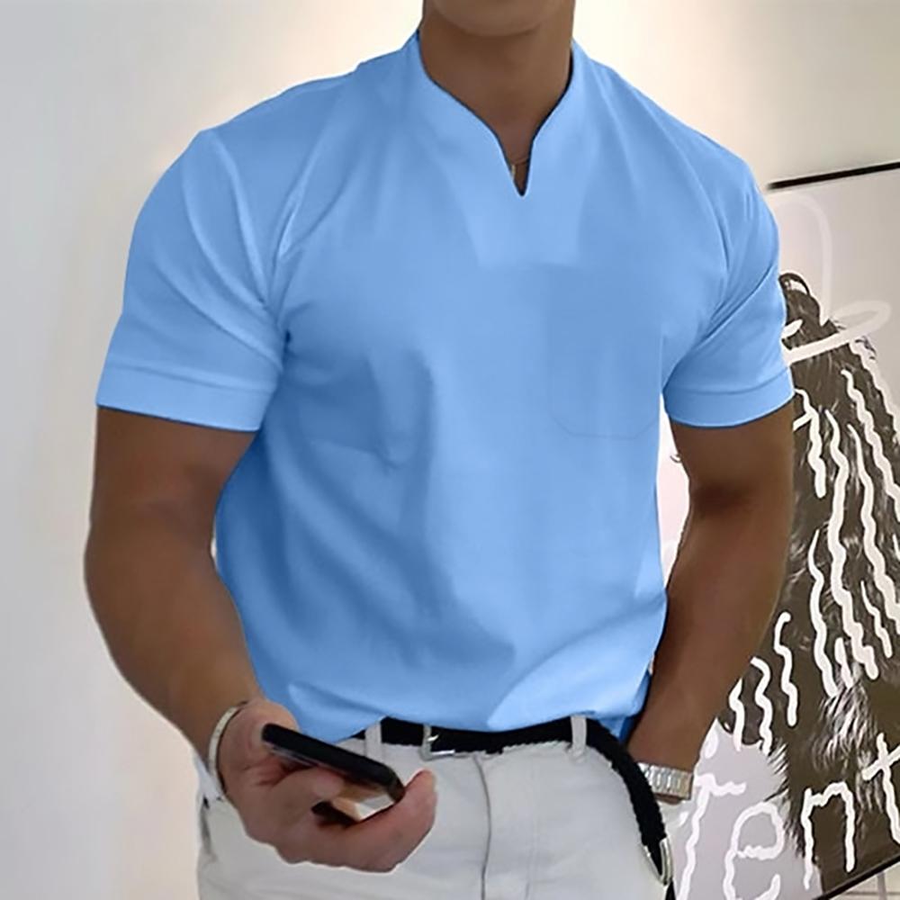 Men's Knit Polo Shirt with Notch Collar and Front Chest Pocket