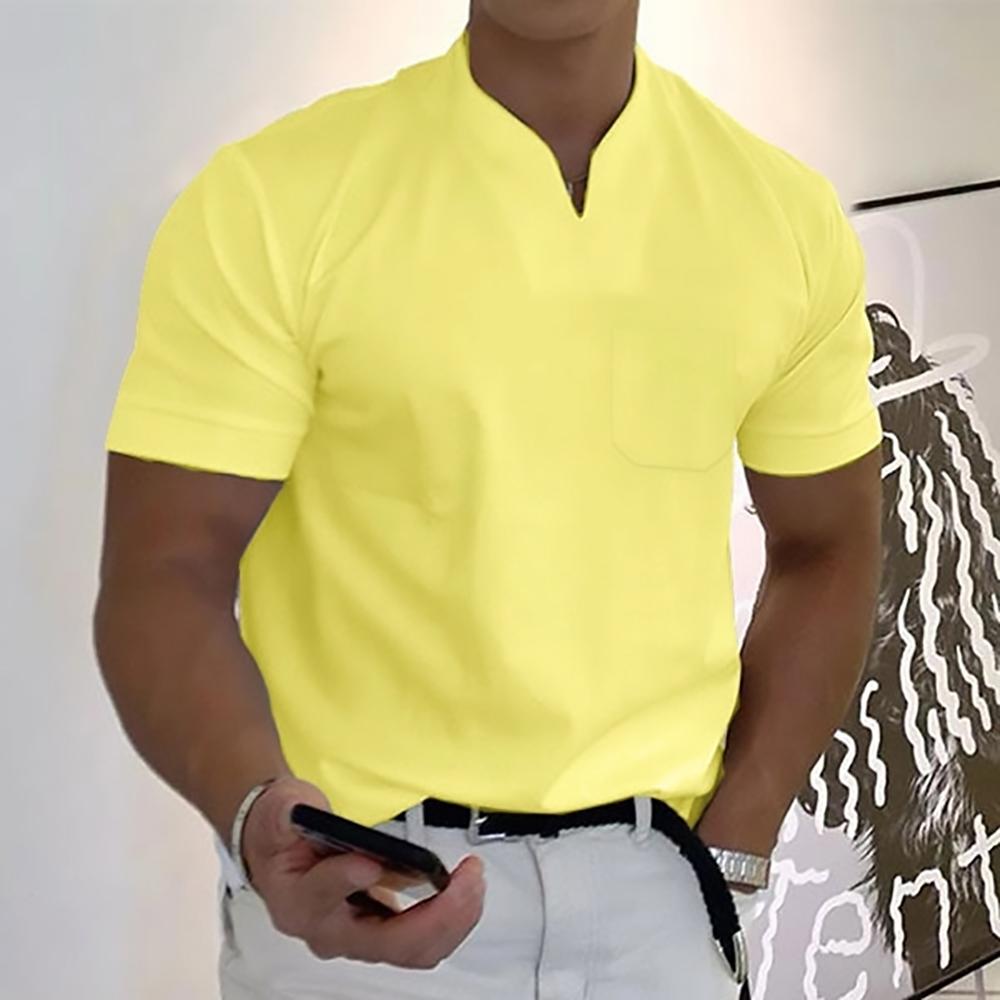 Men's Knit Polo Shirt with Notch Collar and Front Chest Pocket