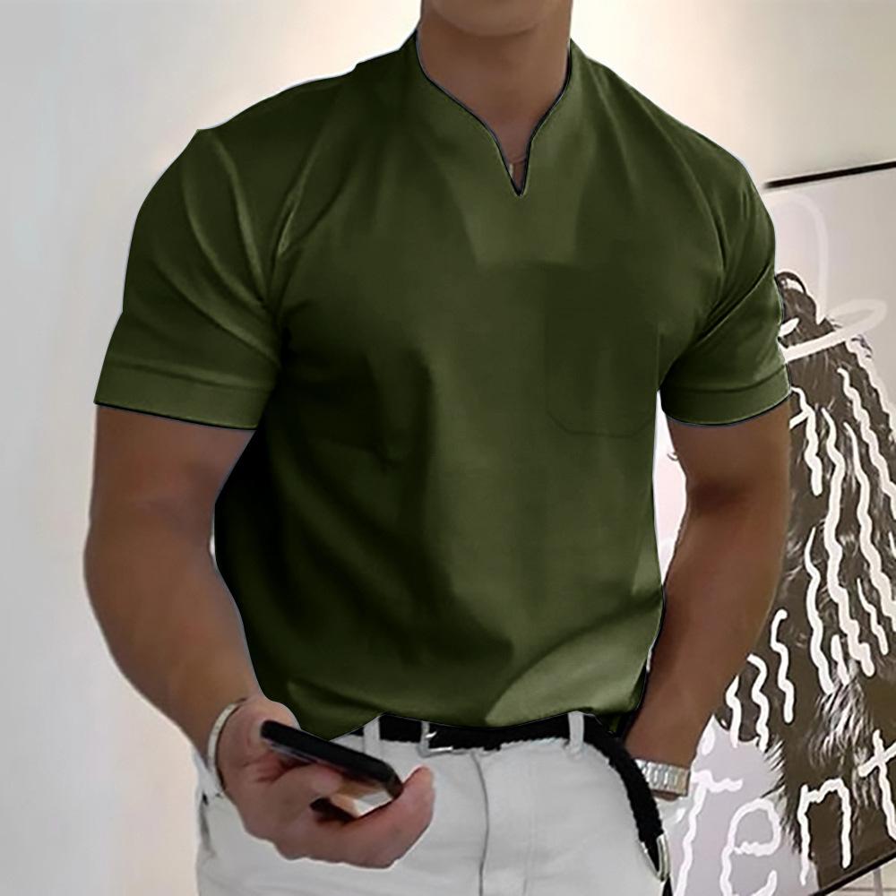 Men's Knit Polo Shirt with Notch Collar and Front Chest Pocket