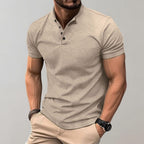 Men's Knit Polo Shirt with Three-Button Placket and Stand Collar - Classic Smart-Casual Essential