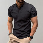Men's Knit Polo Shirt with Three-Button Placket and Stand Collar - Classic Smart-Casual Essential