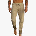 Men's Linen-Blend Relaxed-Fit Pants with Drawstring Waist and Gathered Ankles