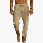 Men's Linen-Blend Relaxed-Fit Pants with Drawstring Waist and Gathered Ankles