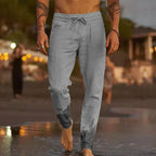Men's Linen-Blend Relaxed-Fit Pants with Drawstring Waist and Gathered Ankles