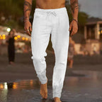 Men's Linen-Blend Relaxed-Fit Pants with Drawstring Waist and Gathered Ankles