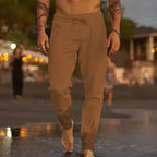 Men's Linen-Blend Relaxed-Fit Pants with Drawstring Waist and Gathered Ankles