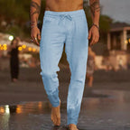 Men's Linen-Blend Relaxed-Fit Pants with Drawstring Waist and Gathered Ankles