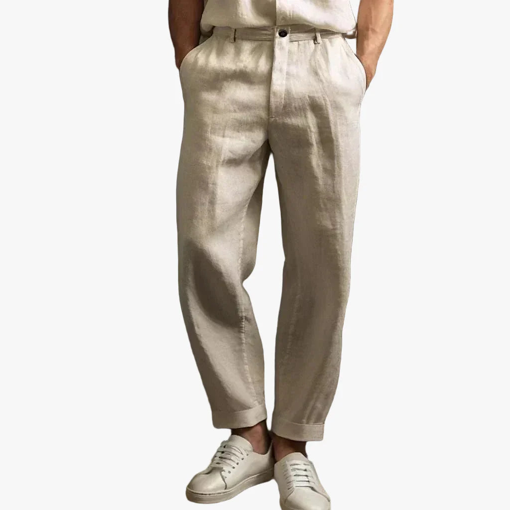 Men's Linen-Blend Pants with Adjustable Drawstring Waist and Convenient Side Pockets