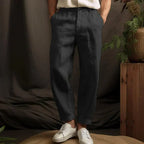 Men's Linen-Blend Pants with Adjustable Drawstring Waist and Convenient Side Pockets