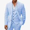 Elegant Men's Linen-Blend Suit with Notched Lapel and Button-Front Vest