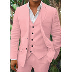 Elegant Men's Linen-Blend Suit with Notched Lapel and Button-Front Vest