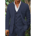 Elegant Men's Linen-Blend Suit with Notched Lapel and Button-Front Vest