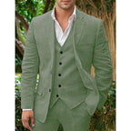 Elegant Men's Linen-Blend Suit with Notched Lapel and Button-Front Vest