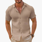 Men's Linen-Blend Woven Shirt with Button Placket and Classic Spread Collar