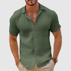 Men's Linen-Blend Woven Shirt with Button Placket and Classic Spread Collar