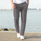 Breathable Men's Linen Pants with Drawstring Waist and Tapered Leg