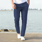 Breathable Men's Linen Pants with Drawstring Waist and Tapered Leg