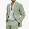 Premium Men's Linen Suit with Notched Lapel and Flat-Front Trousers
