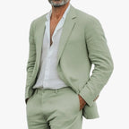 Premium Men's Linen Suit with Notched Lapel and Flat-Front Trousers
