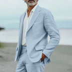 Premium Men's Linen Suit with Notched Lapel and Flat-Front Trousers