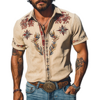 Men's Western-Style Embroidered Short-Sleeve Shirt