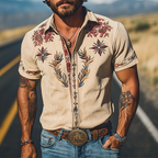 Men's Western-Style Embroidered Short-Sleeve Shirt